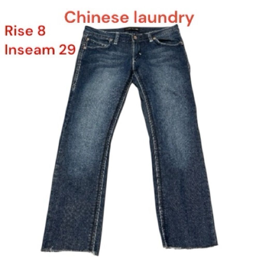 Chinese Laundry  Dark Blue Bootcut Jeans designs raw hem great condition